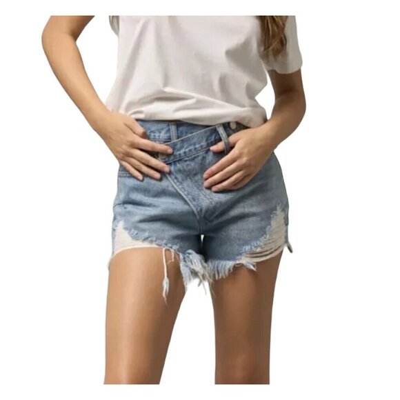 NWT Insane Gene High Rise Crossover Distressed Denim Shorts Cutoff Size Small - Picture 2 of 8